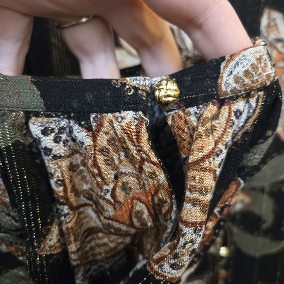 Gauze Long Sleeved Floral Button Down Blouse with Gold accents - Picture 6 of 9